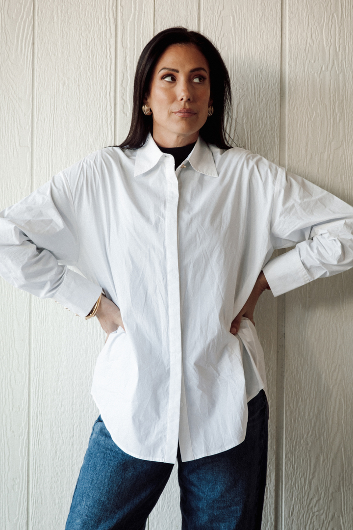 Poplin Bow Button Up Shirt
