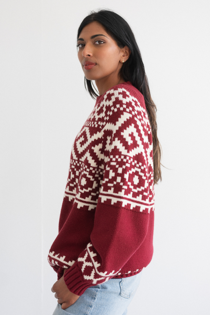 Fair Isle Sweater in Burgundy