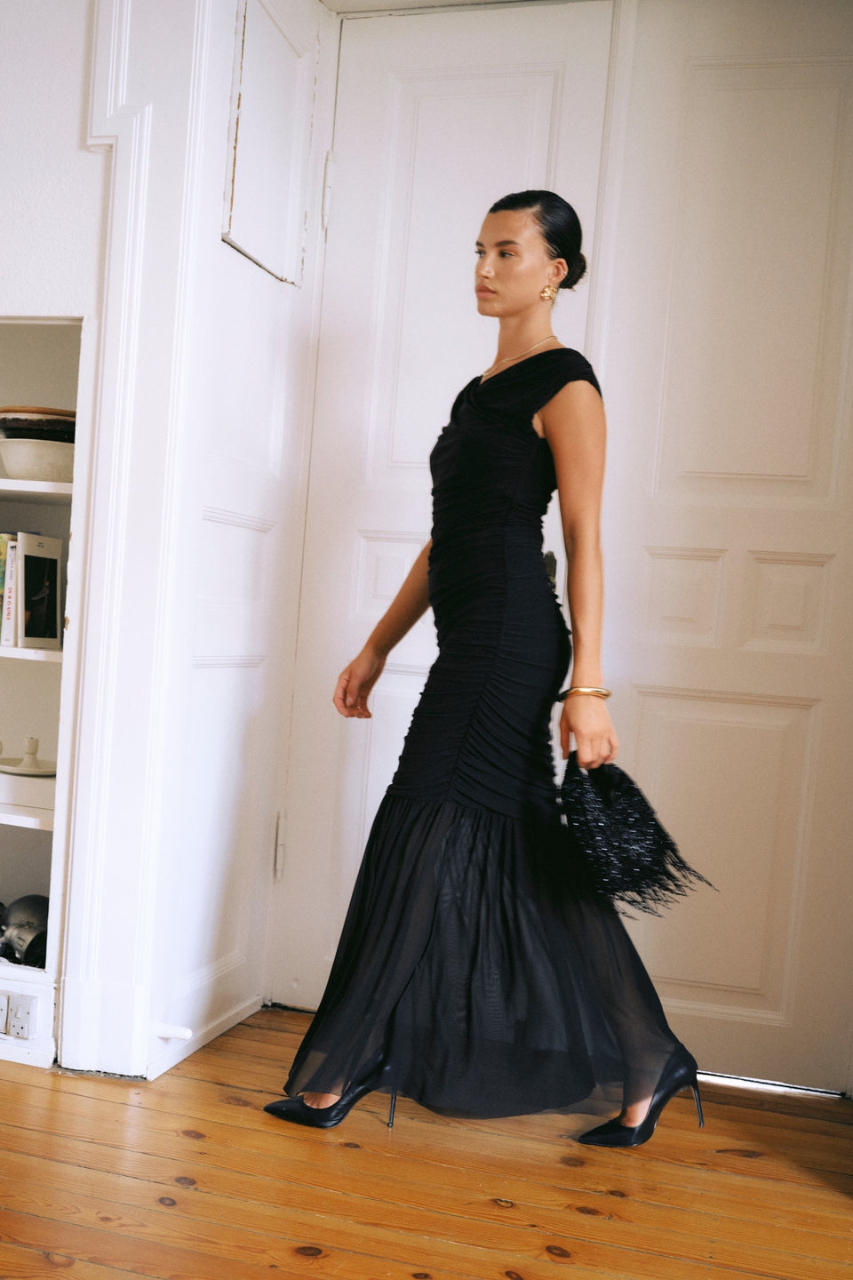 b.young Toa Ruched Mesh Maxi Dress