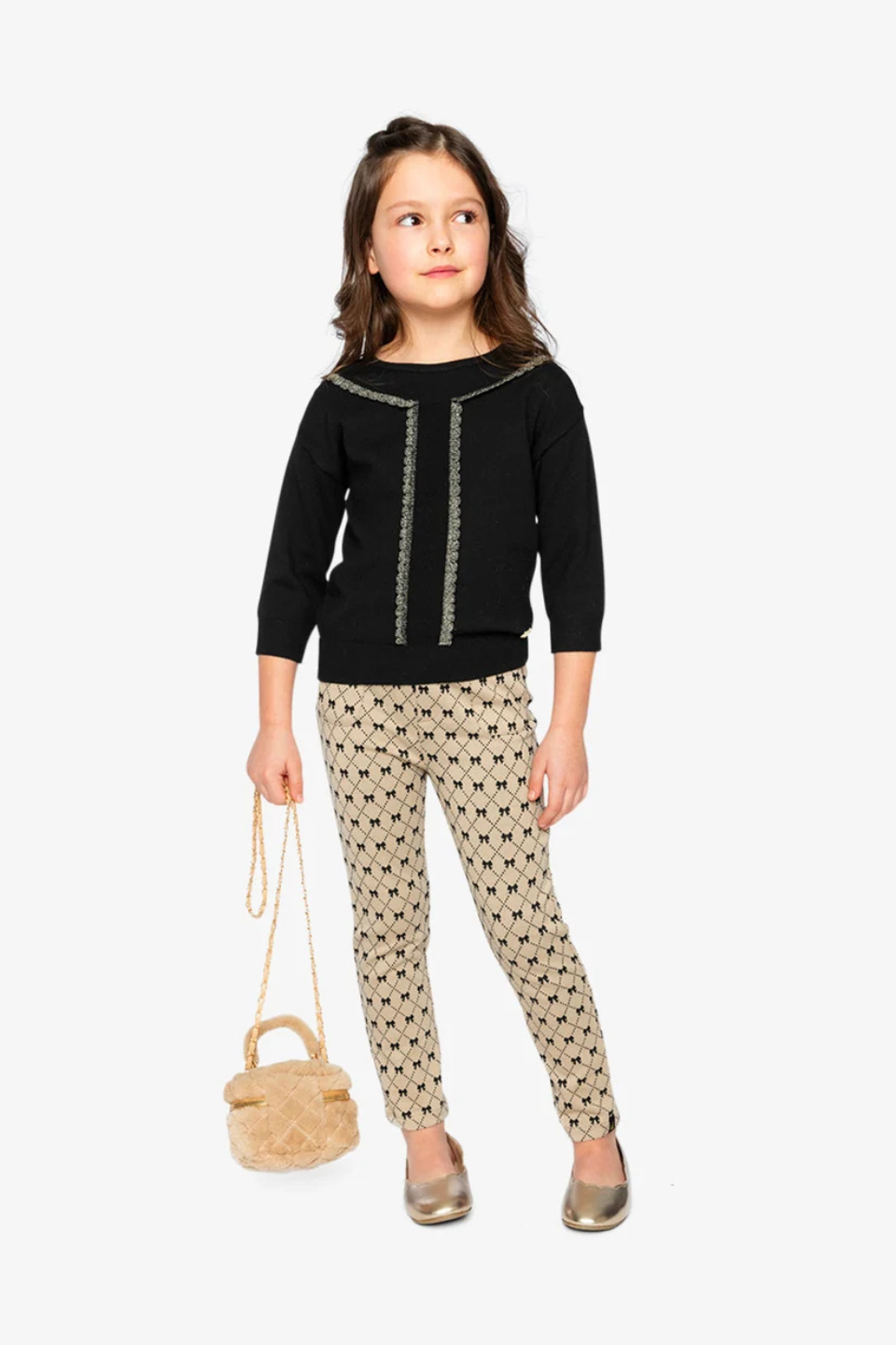 Deux Par Deux Treggings Beige Bow Tie Print