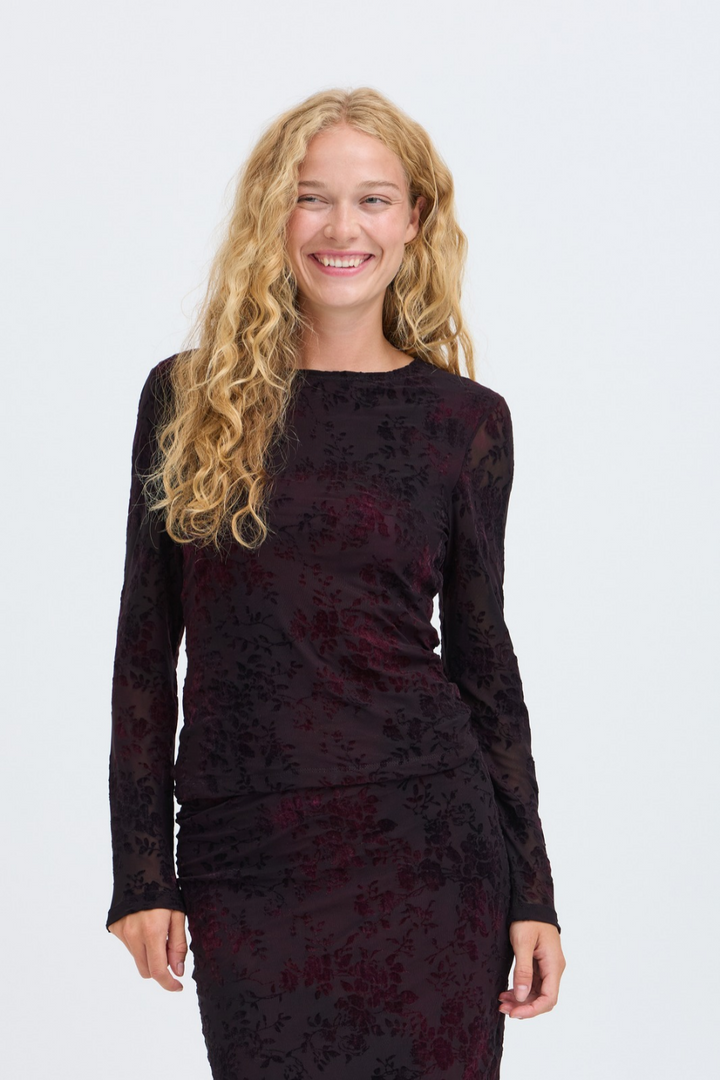 b.young Rumia Floral Mesh Long-Sleeve Top