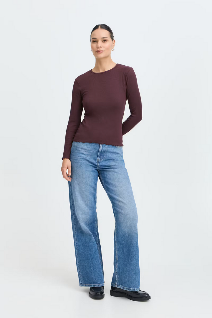 b.young Tone Ribbed Long-Sleeve Top