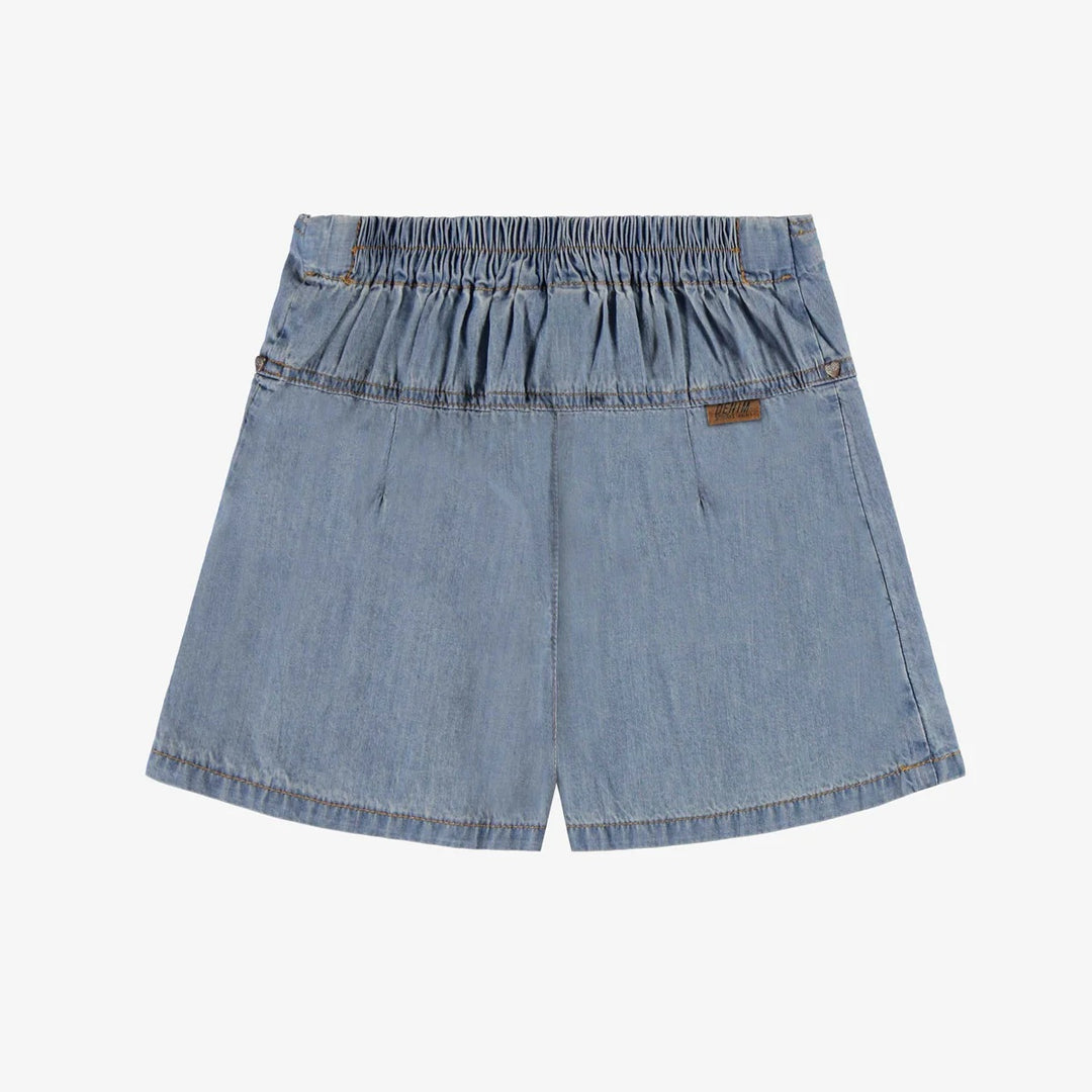 Light blue pleated skort in lightweight denim