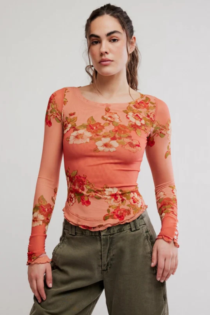 Free People Lilly Printed Long Sleeve Top FREE PEOPLE