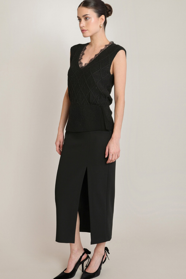 Black Tape Aveline Lace-Trim Sweater