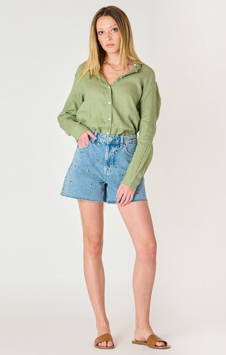 Frayed Hem Embroidered Shorts