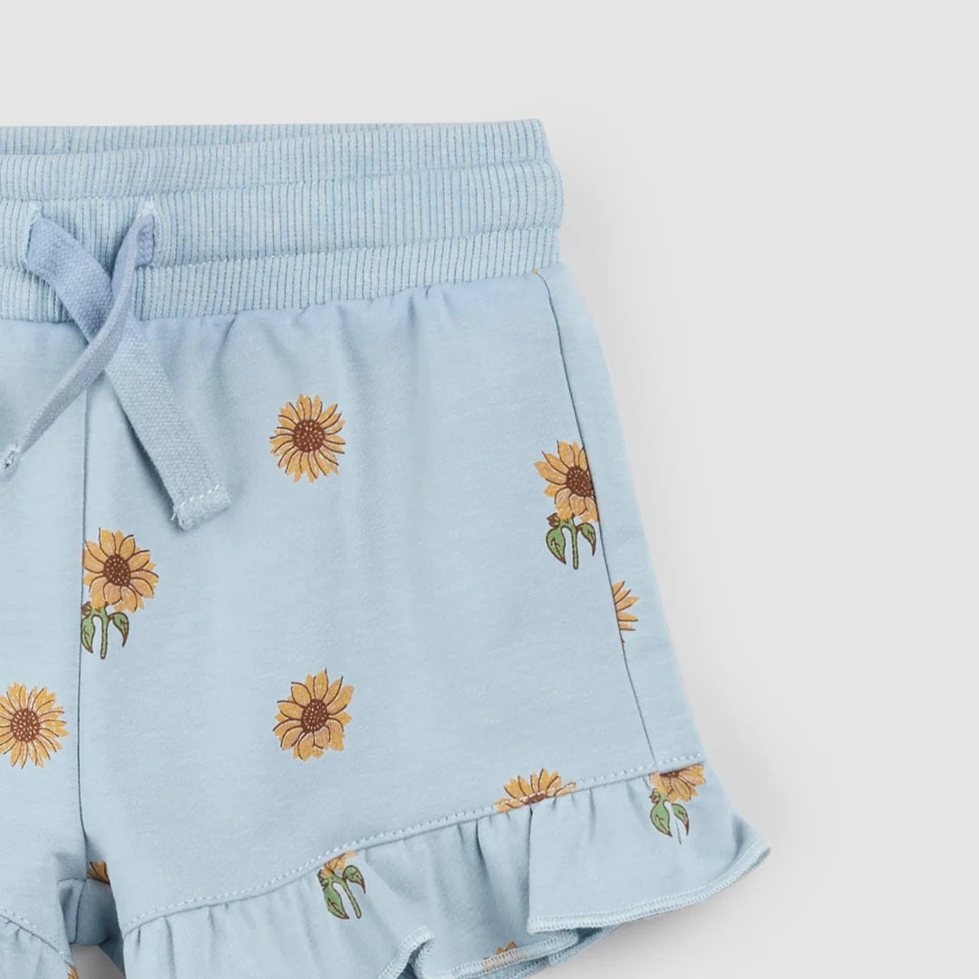 Sunflower Print Ruffled Shorts