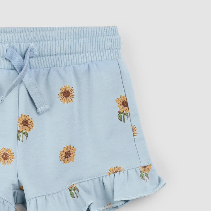 Sunflower Print Ruffled Shorts