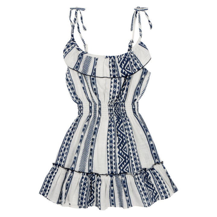 SHIRRED WAIST SUNDRESS in Blue