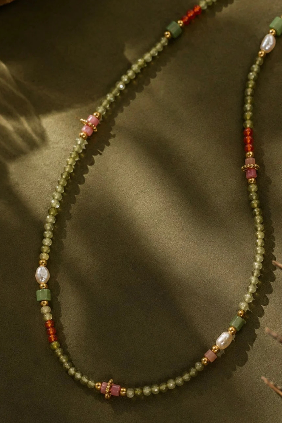 DBL Designs Good Energy Peridot, Carnelian &amp; Pearl Layering Necklace
