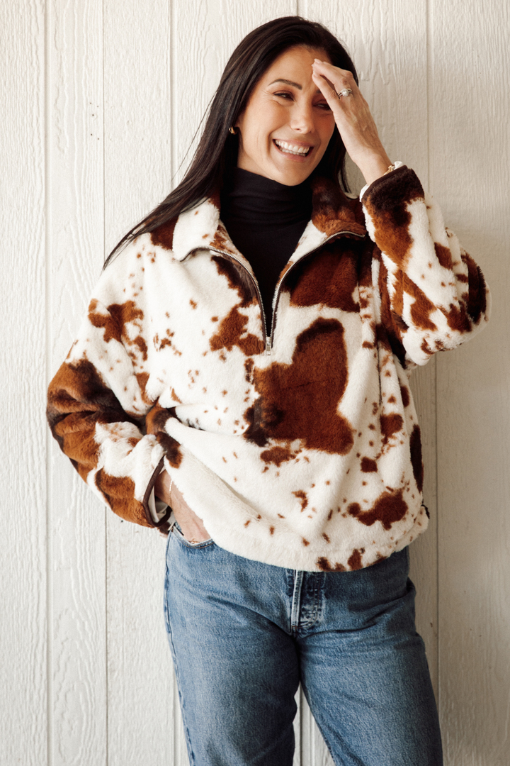 Cow Print Half Zip