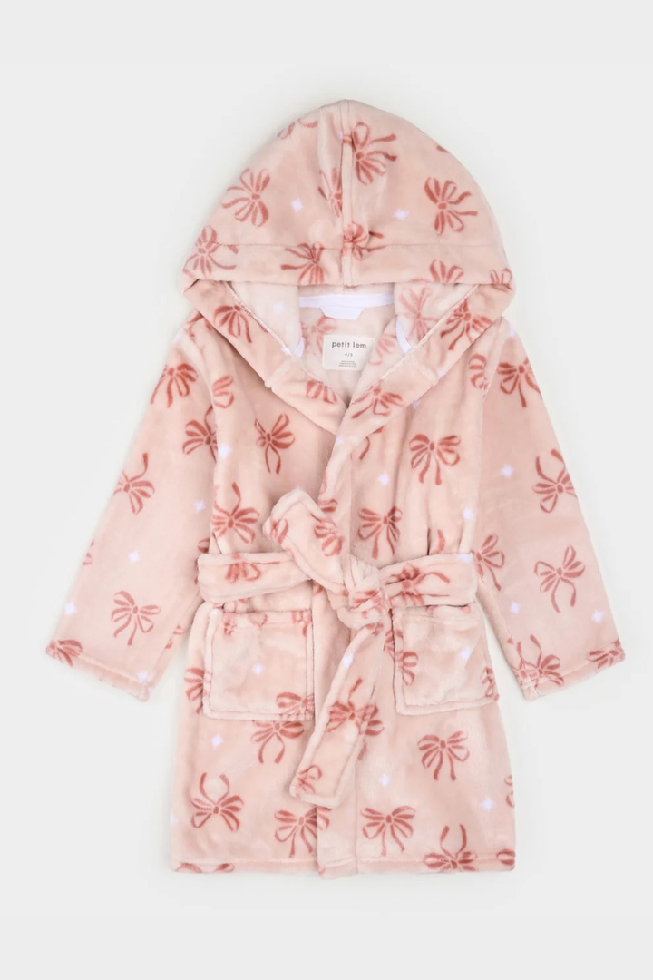 Petite Lem Ribbon Print on Misty Pink Plush Robe