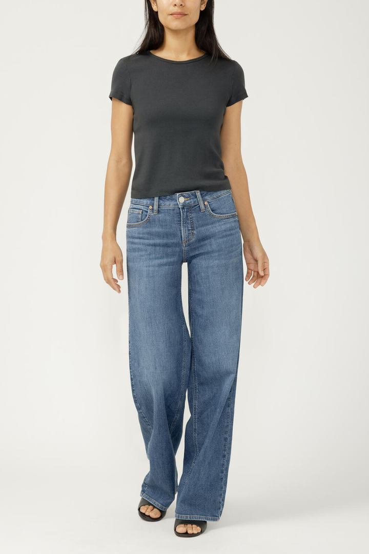 Silver Suki Mid Rise Wide Leg Knit Flex Jeans