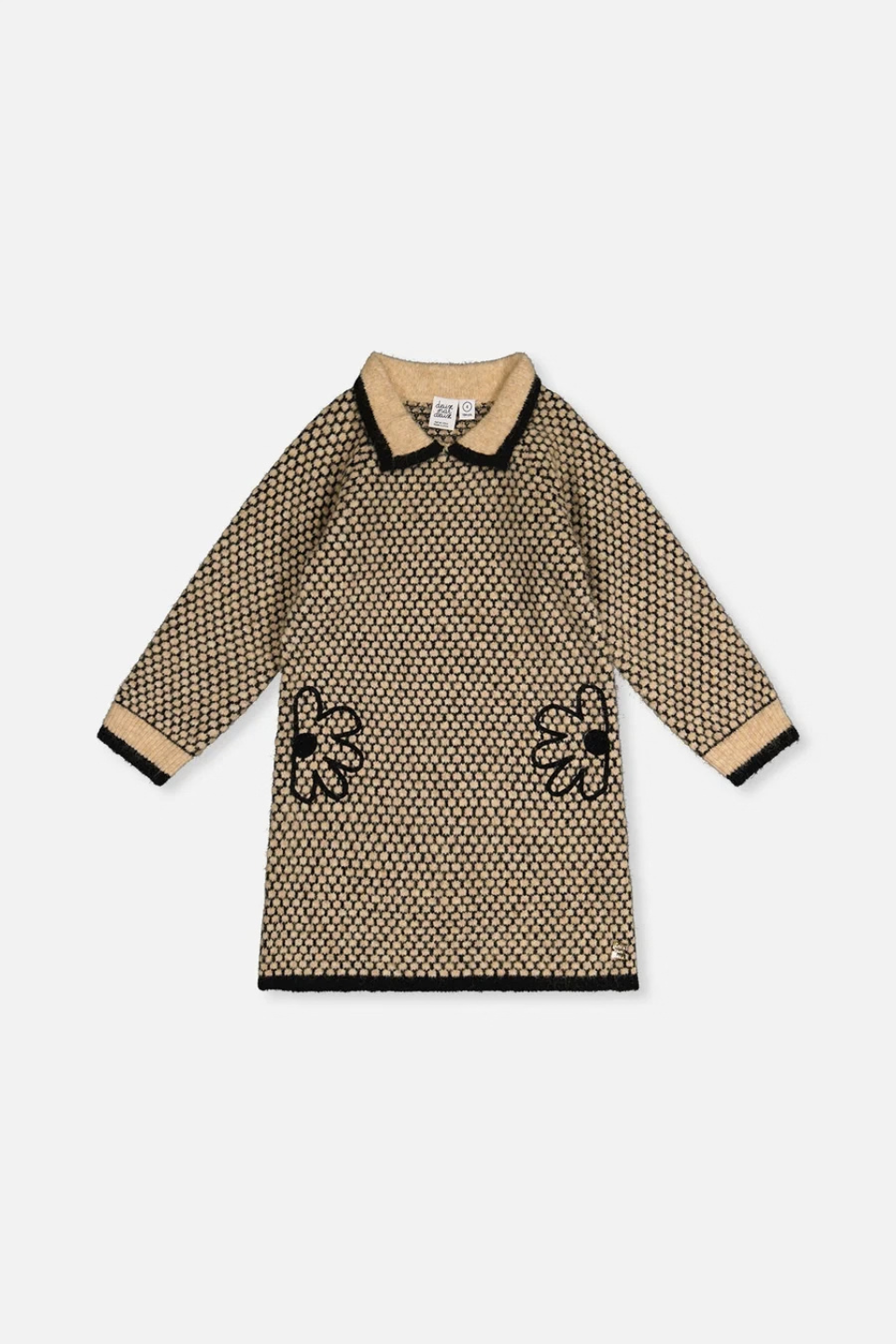 Deux Par Deux Knit Dress With Collar Beige And Black