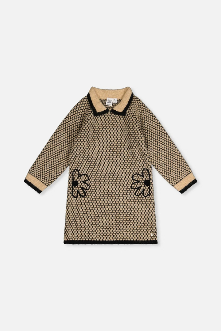 Deux Par Deux Knit Dress With Collar Beige And Black