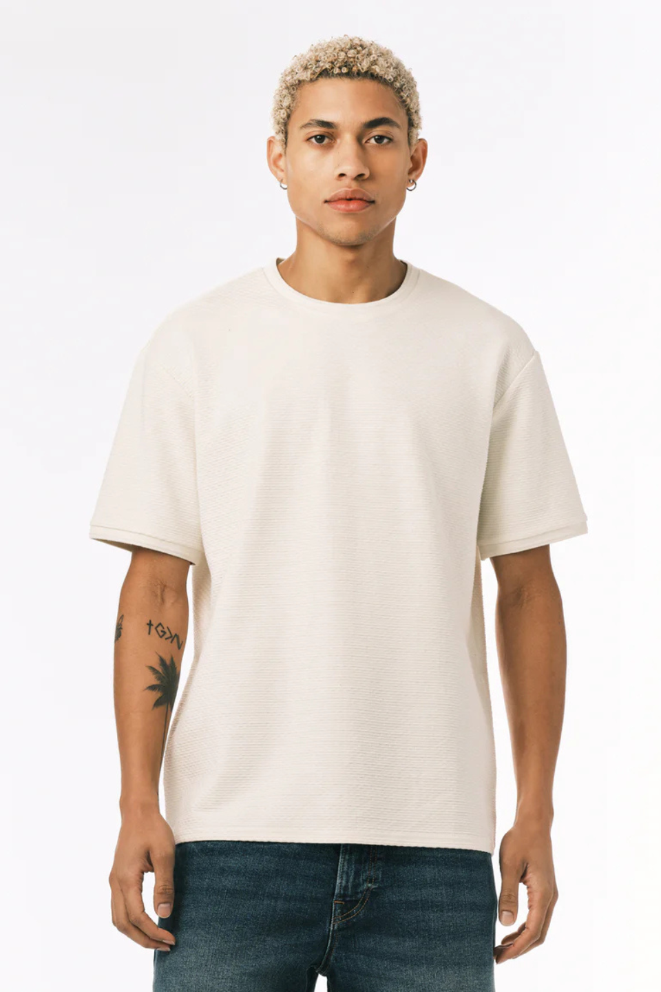 Buffalo David Bitton Kellen Textured Knit T-Shirt in Milk - Hot Peppers Clothing