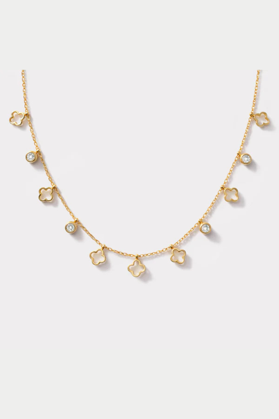 Gold-plated stainless steel flower necklace with cubic zirconia