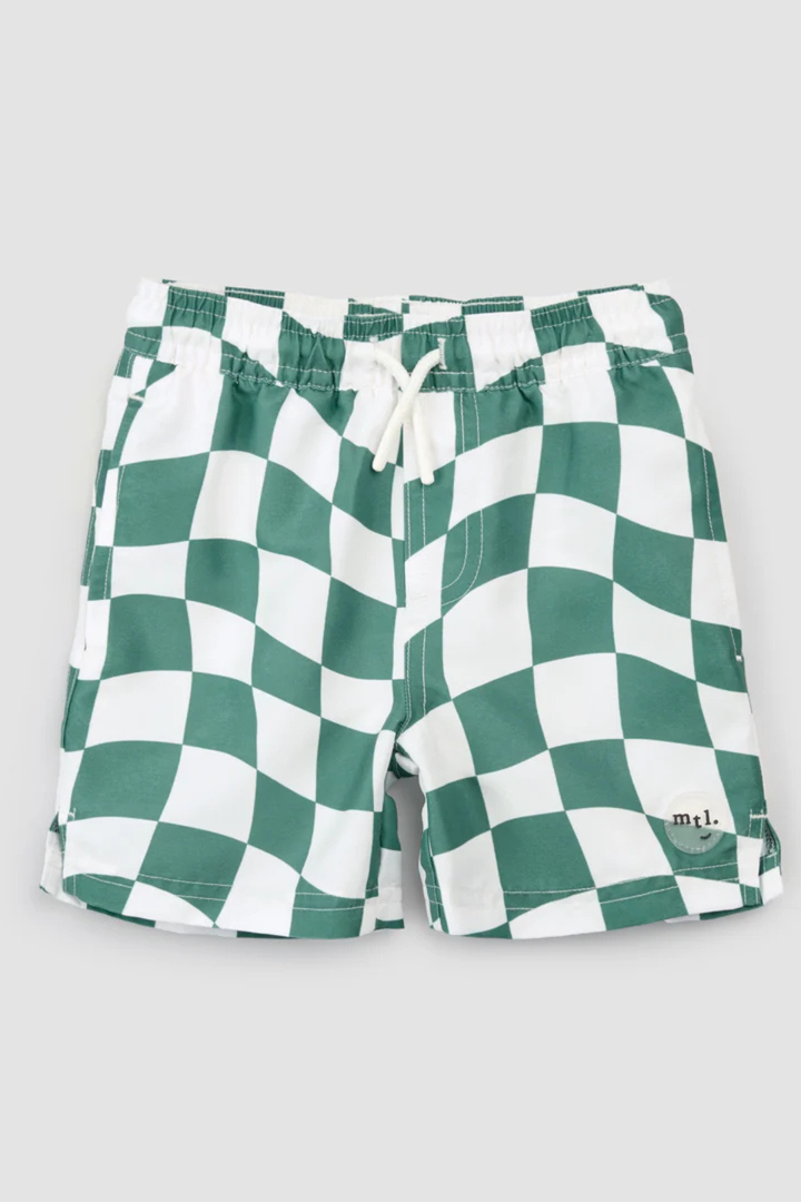 Turquoise Checkerboard Swim Trunks - Hot Peppers Clothing