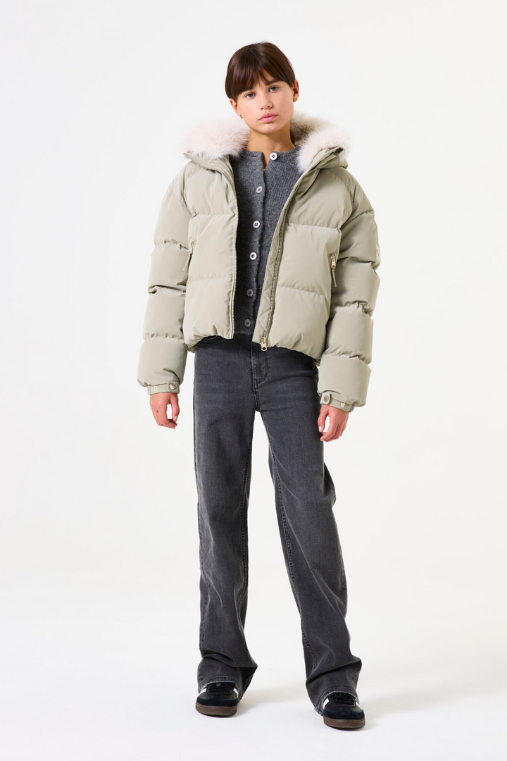 Green puffer jacket
