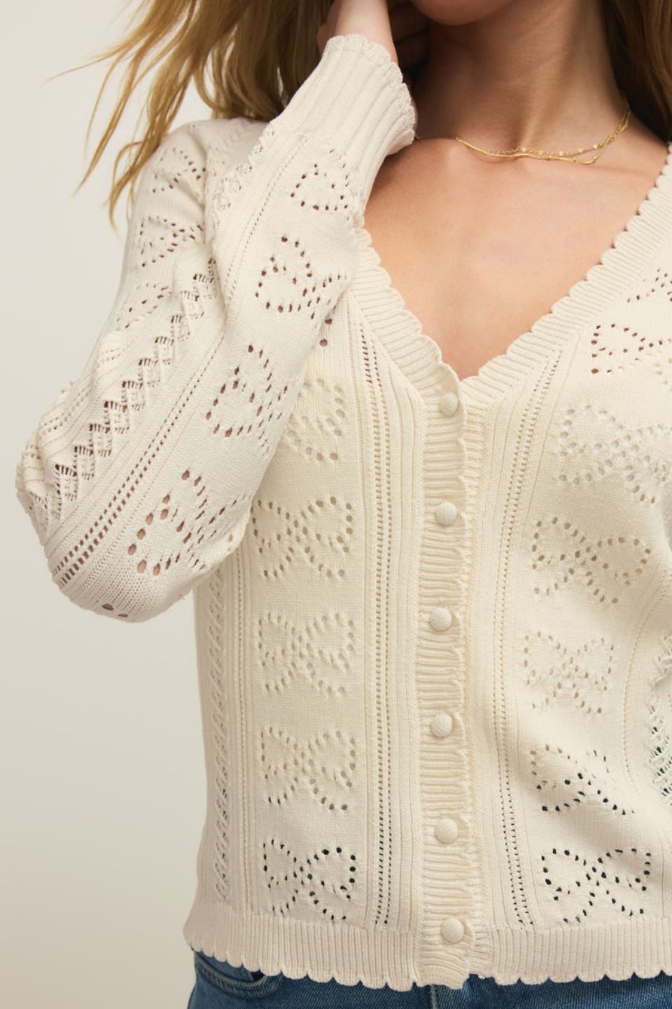 Gema Pointelle Cardigan - Hot Peppers Clothing