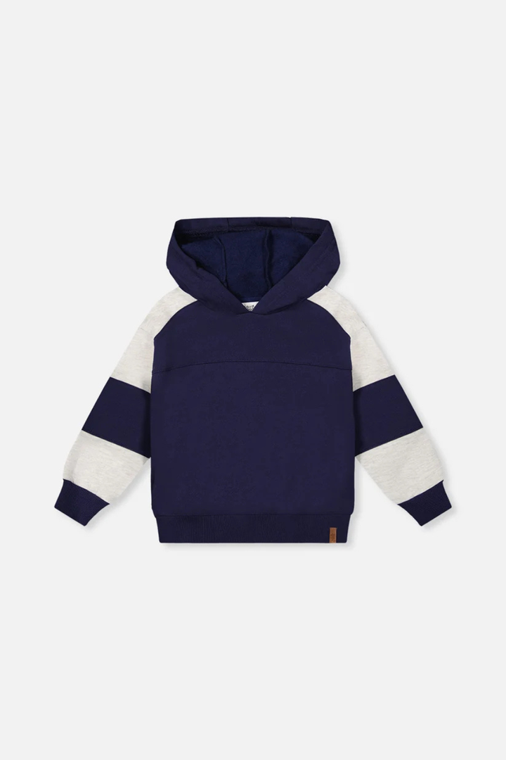 Deux Par Deux Hooded Striped Fleece Cardigan