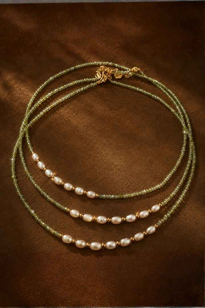 DBL Designs Good Energy Sage Green Peridot &amp; Pearl Bead Necklace