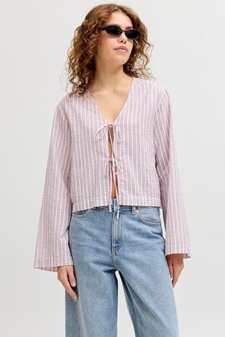 Zoe Seersucker Tie Shirt - Hot Peppers Clothing