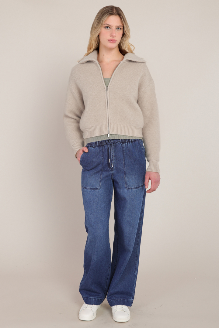 Dex Hazel Wide-Collar Zip Cardigan