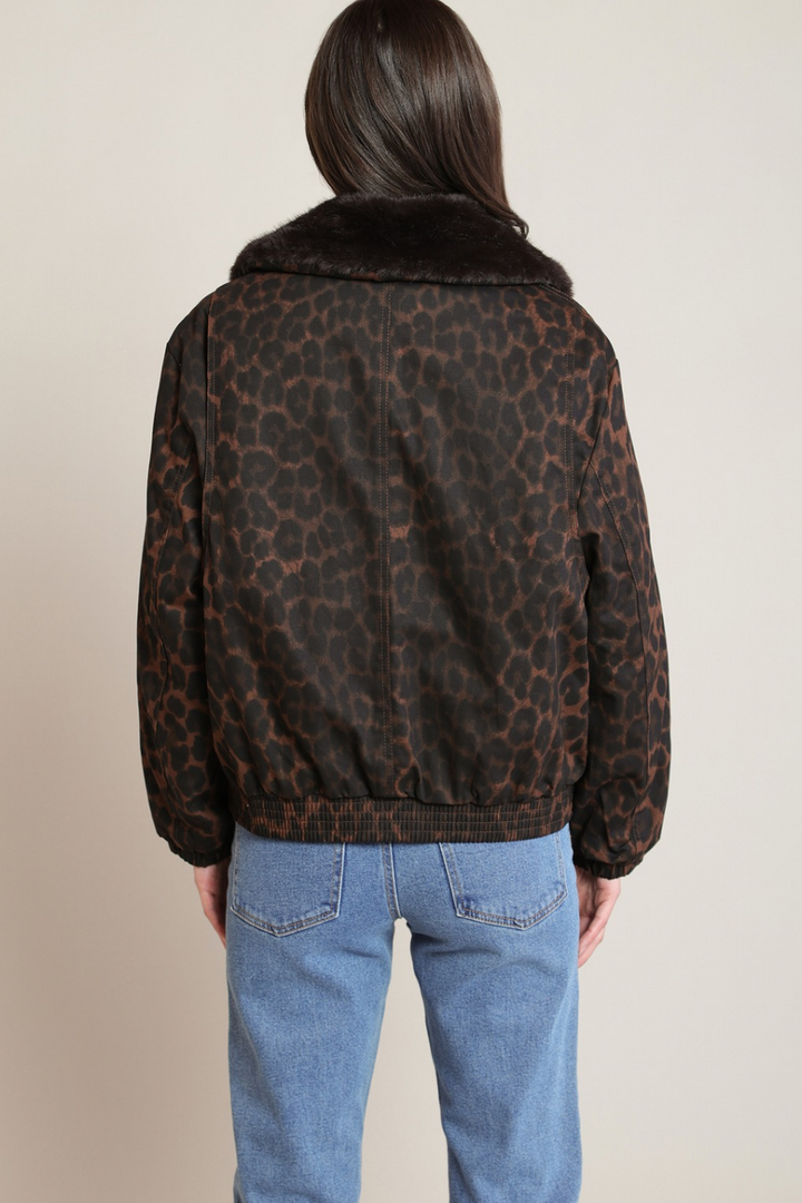 Black Tape Saskia Leopard Padded Bomber Jacket