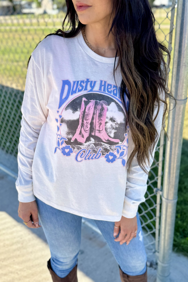 Dusty Hearts Club White Relaxed Fit LS Tee