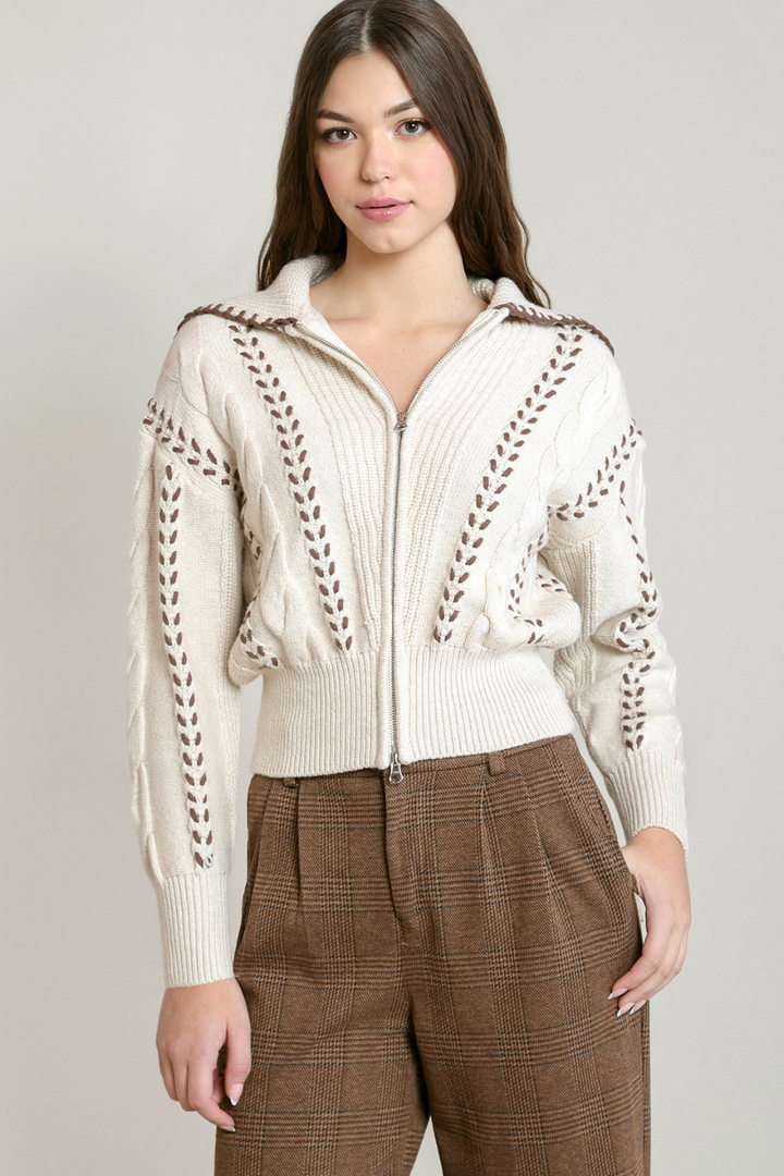 Dex Winnie Cable Zip-Up Cardigan
