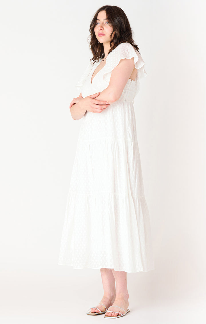 Tie-Back Flutter-Sleeve Midi Dress