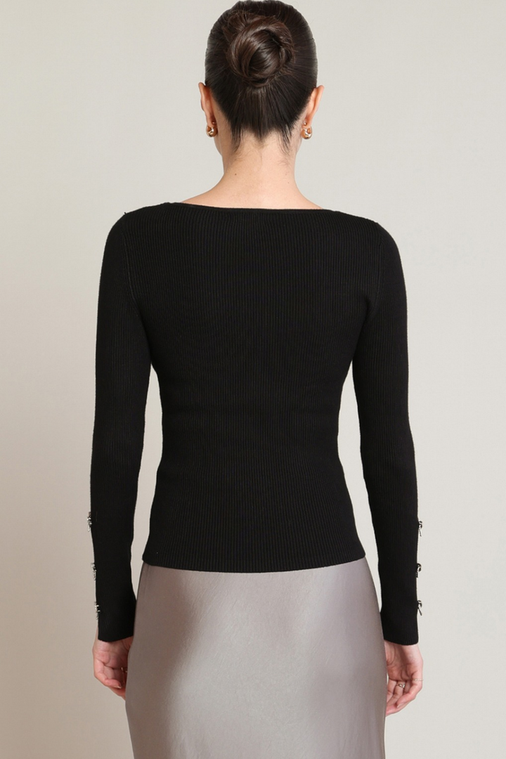 Black Tape Tamsin Rhinestone Bow Sweater