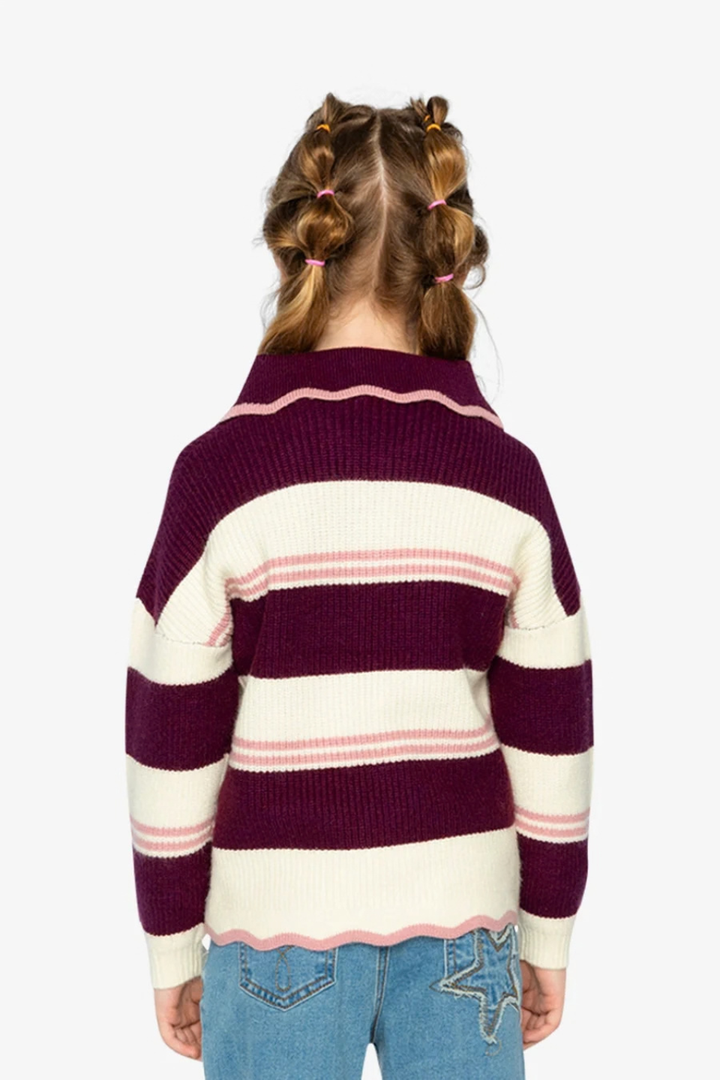 Deux Par Deux Scalloped Collar Sweater Red And White Stripes