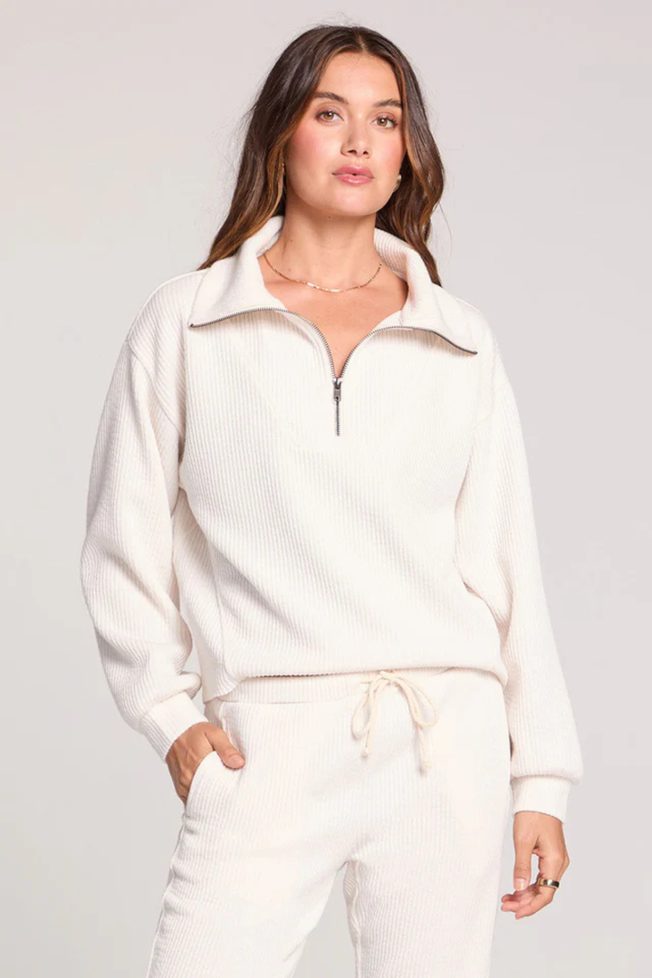 SALTWATER LUXE Half Zip Ecru Seam Pullover - Hot Peppers Clothing