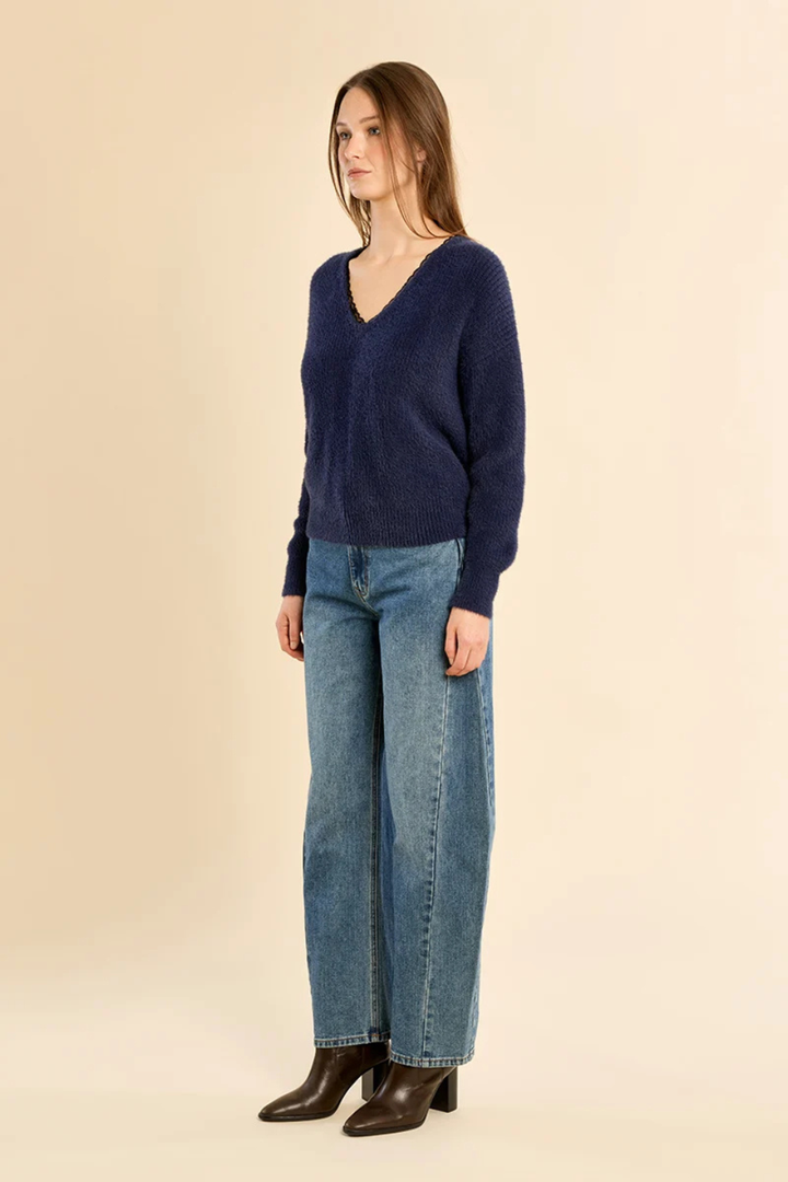 Molly Bracken V-neck Sweater with Lace