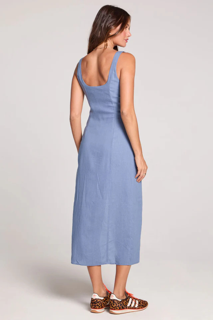 SALTWATER LUXE Woven Worn Blue Tank Midi Dress - Hot Peppers Clothing
