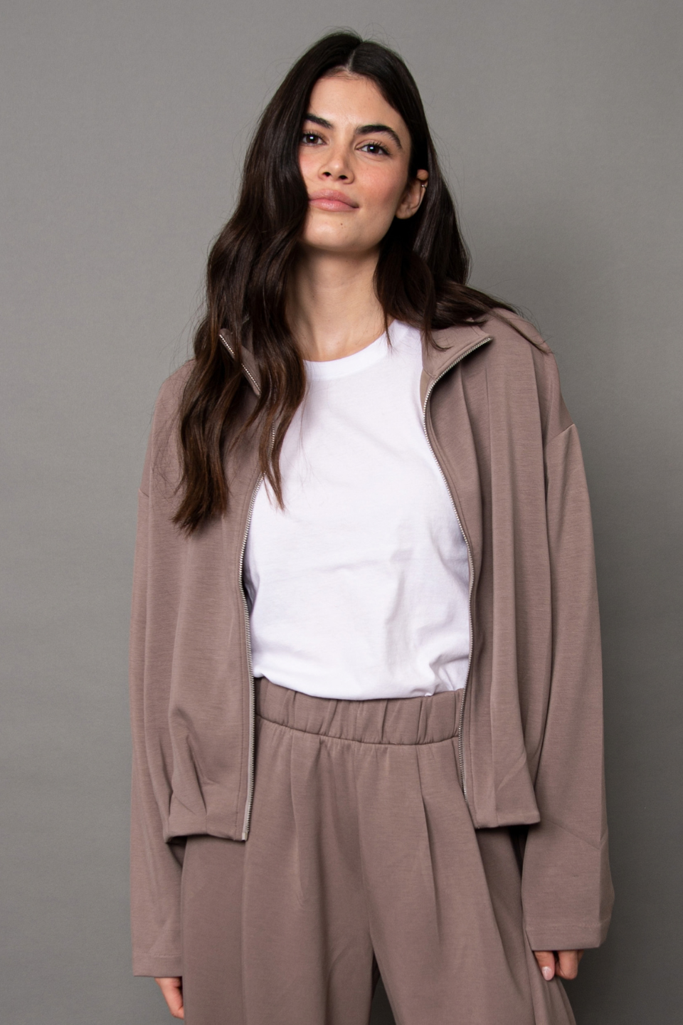 RD Style Midora Signature Soft Knit Zip Up Bubble Top