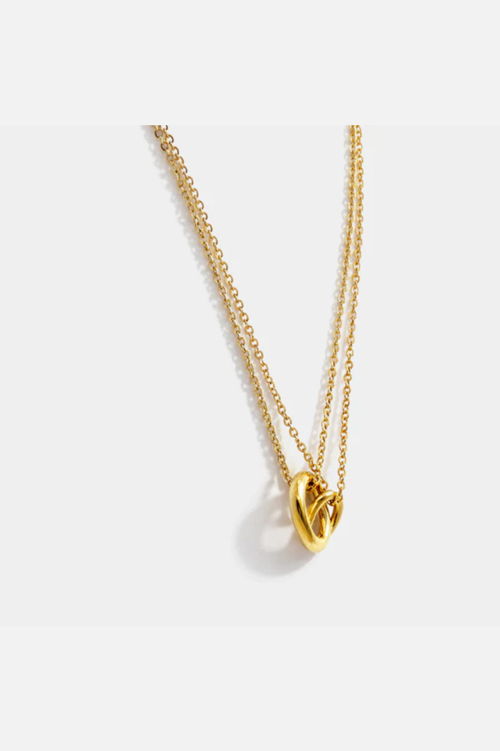 Gold double chain necklace with intertwined charms in stainless steel - Hot Peppers Clothing
