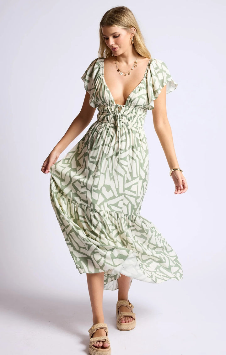 Al Fresco Ruffle Sleeve Maxi Dress