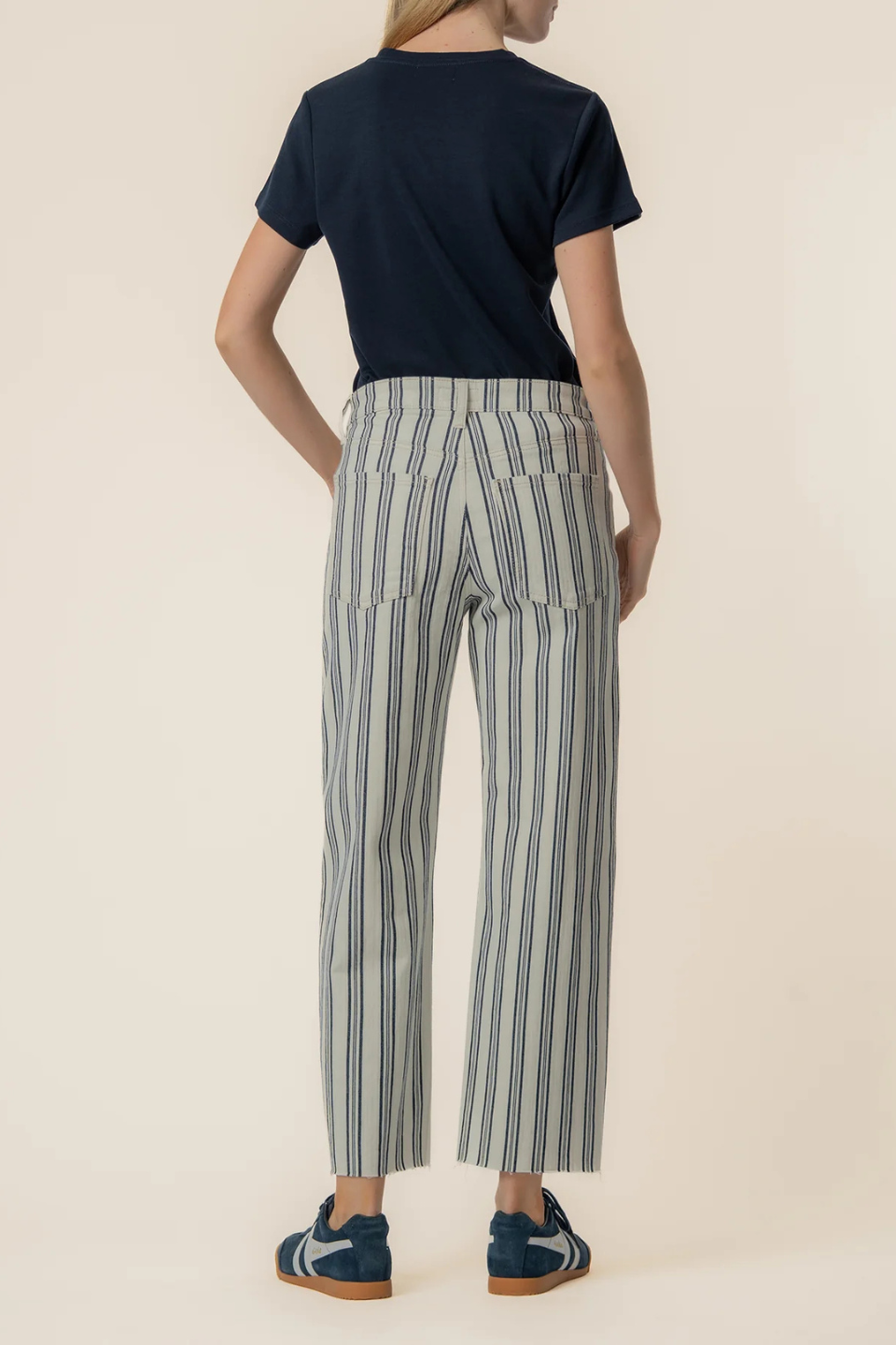 Gwen Stripe Twill High Rise Wide Straight Leg in Navy/Ivory KUT