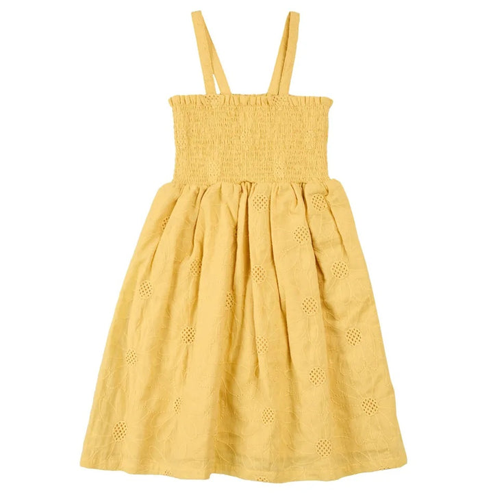 Lattice Pattern Embroidered on Smocked Eyelet Dress