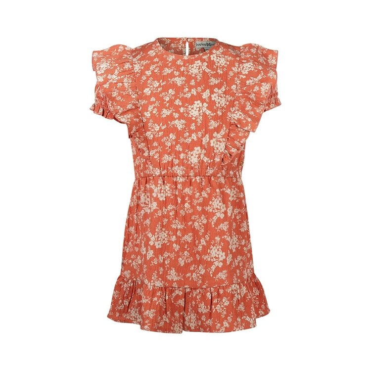 Dress with Soft Orange Floral Ruffles