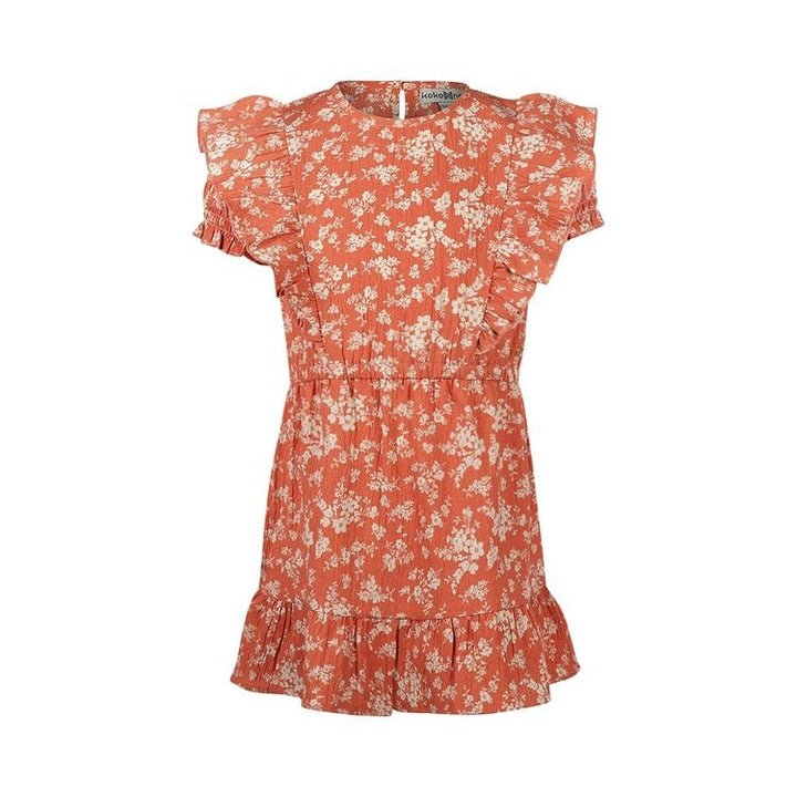 Dress with Soft Orange Floral Ruffles