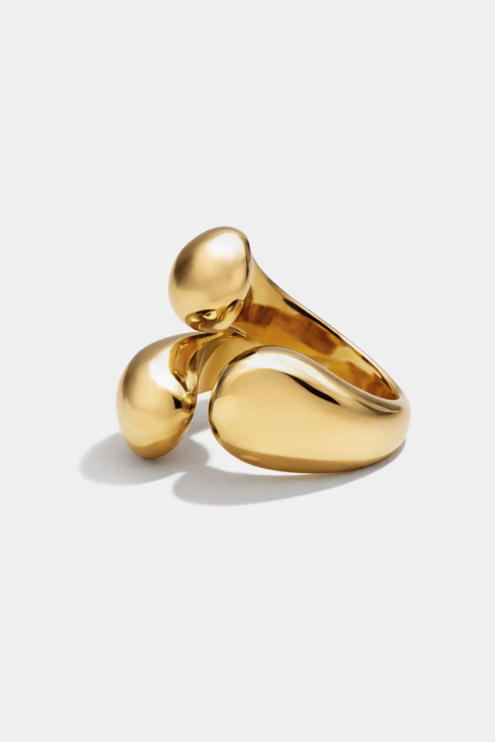 Large three-pronged gold-plated stainless steel ring - Hot Peppers Clothing