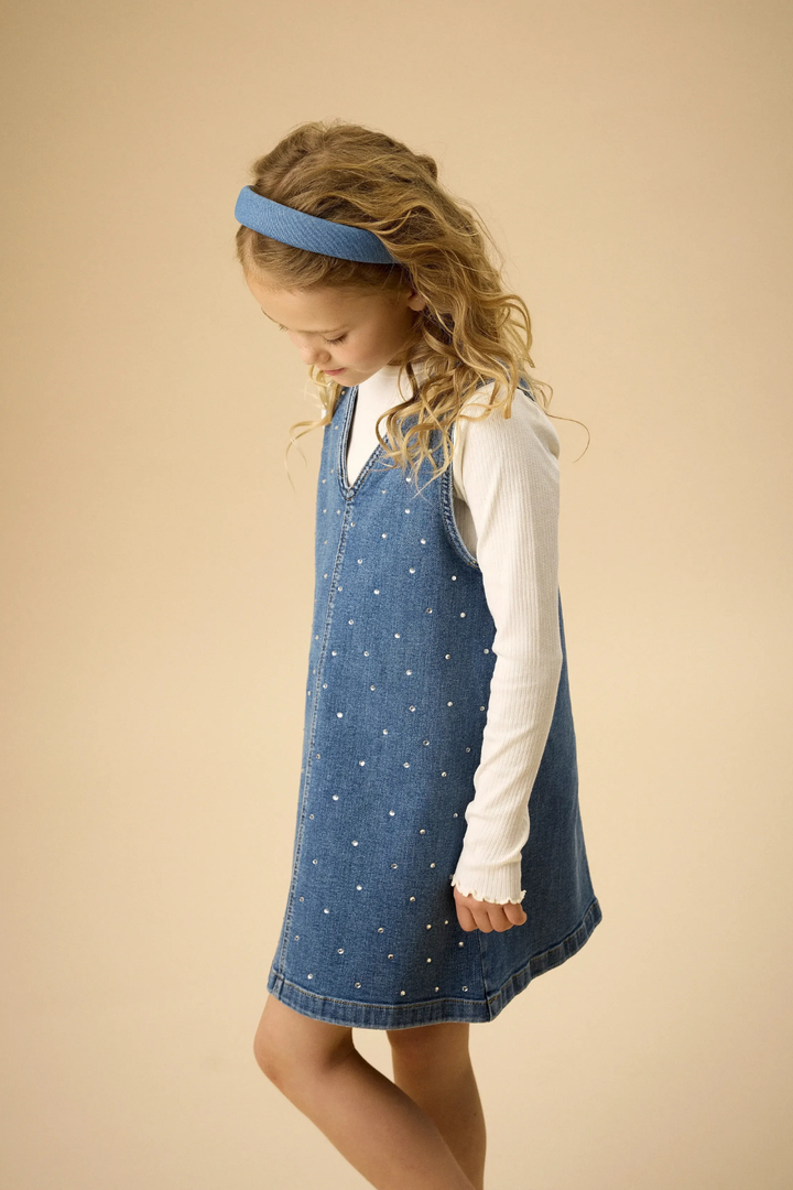 Creamie Spencer Denim Dress Rhinestones - Hot Peppers Clothing