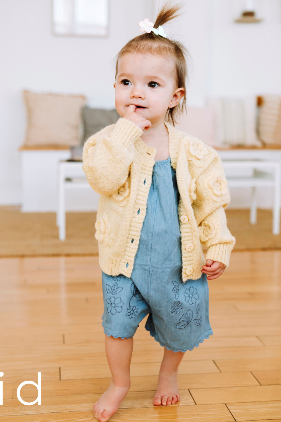 Girls’ Butter Yellow Floral Appliqué Cardigan - Hot Peppers Clothing
