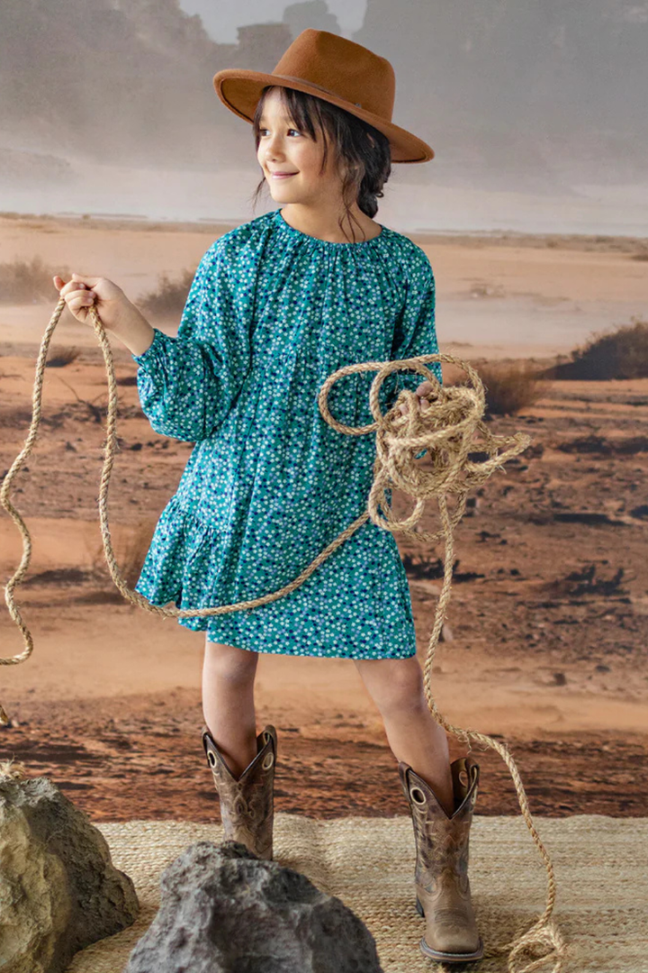 Turquoise dress with floral pattern