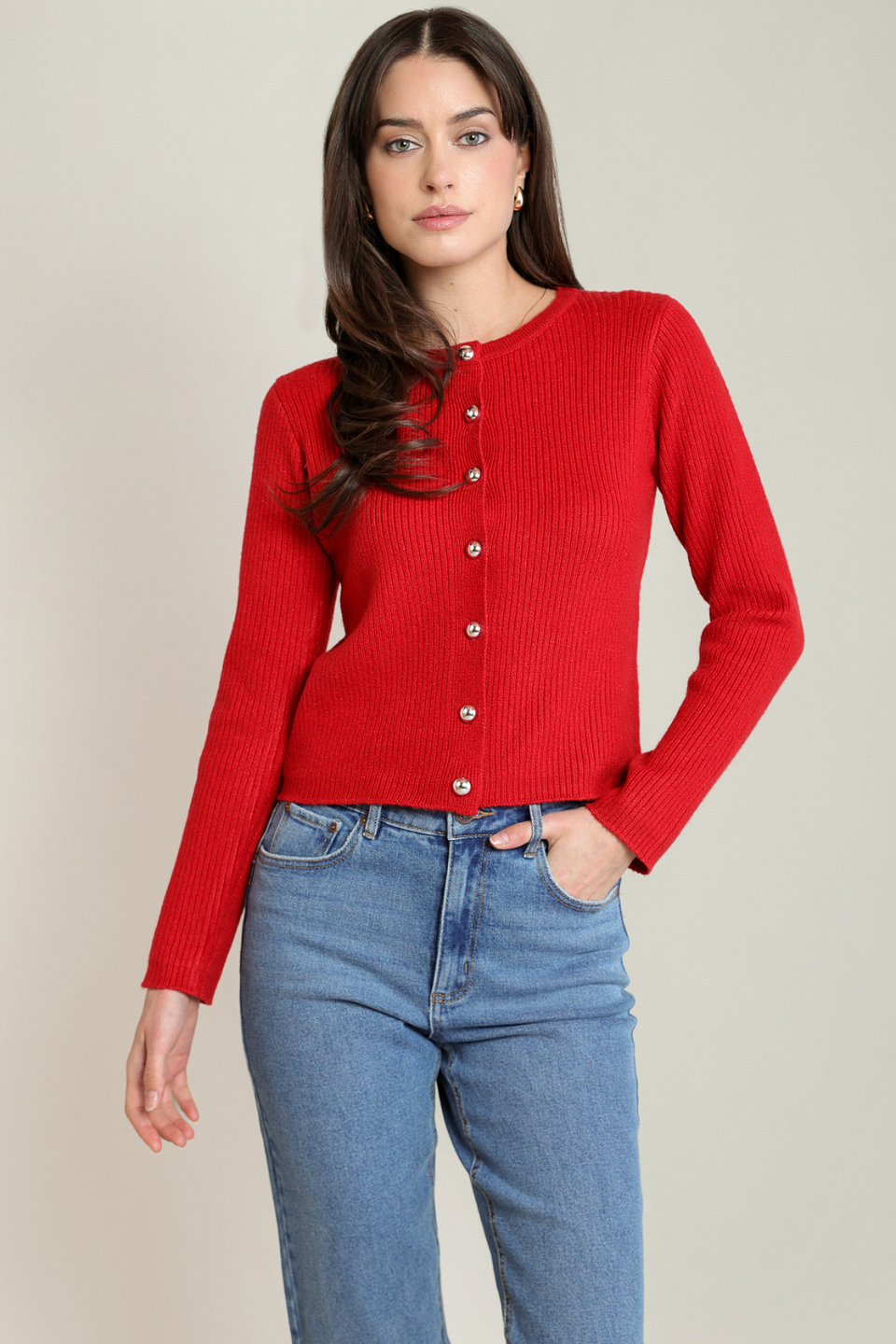 Black Tape Celine Ribbed Button-Down Cardigan