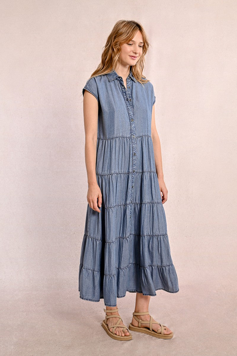 Long ruffled shirt dress